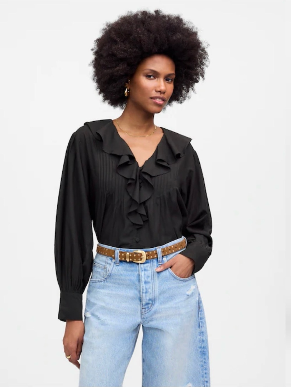 Madewell Ruffled Pintucked Long-Sleeve Top XS